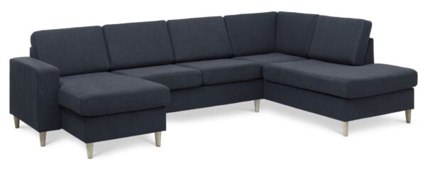 Pan set 5 U OE right sofa med chaiselong - blå polyester stof og natur træ