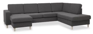 Pan set 5 U OE right sofa med chaiselong - antracitgrå polyester stof og natur træ