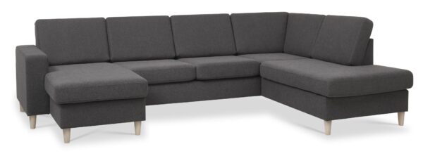 Pan set 5 U OE right sofa med chaiselong - antracitgrå polyester stof og natur træ