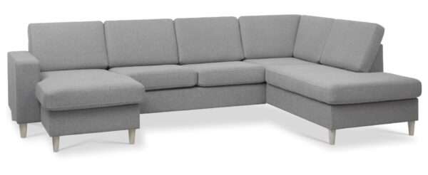 Pan set 5 U OE right sofa med chaiselong - grå polyester stof og natur træ