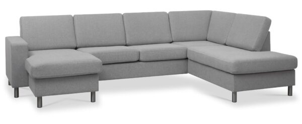 Pan set 5 U OE right sofa med chaiselong - grå polyester stof og børstet aluminium