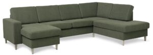 Pan set 5 U OE right sofa med chaiselong - vinter mosgrøn polyester stof og natur træ