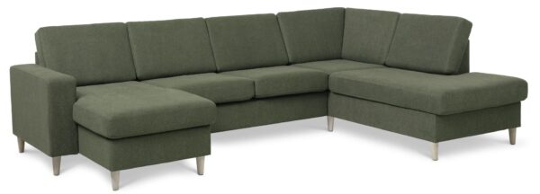 Pan set 5 U OE right sofa med chaiselong - vinter mosgrøn polyester stof og natur træ