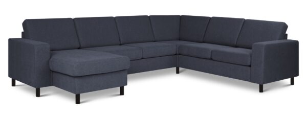 Pan set 6 U 2C3D sofa med chaiselong - blå polyester stof og sort træ