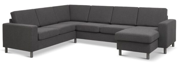 Pan set 6 U 2C3D sofa med chaiselong - antracitgrå polyester stof og børstet aluminium