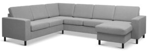 Pan set 6 U 2C3D sofa med chaiselong - grå polyester stof og sort træ