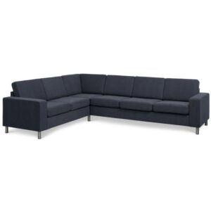 Pan set 7 corner hjørnesofa - blå polyester stof og børstet aluminium