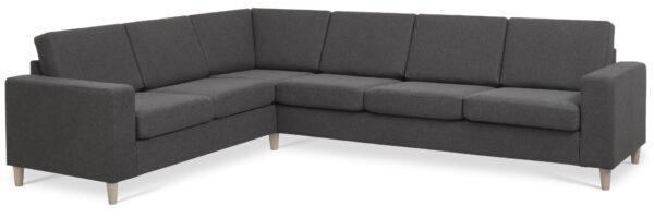 Pan set 7 corner hjørnesofa - antracitgrå polyester stof og natur træ