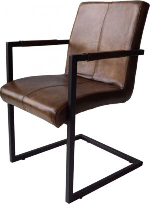 TRADEMARK LIVING Cool spisebordsstol - ægte antikbrun læder og jern