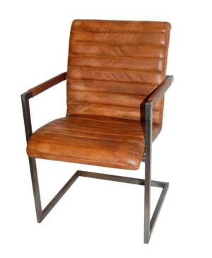 TRADEMARK LIVING Cool spisebordsstol - ægte brunt læder og jern