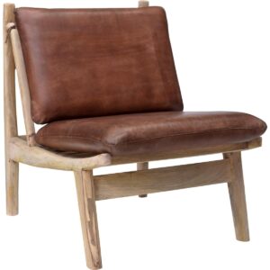 TRADEMARK LIVING James loungestol uden armlæn - ægte brunt læder m. patina og natur træ