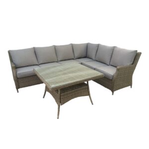 VENTURE DESIGN Vikelund hjørne havesofa m. sand hynder - natur rattan og aluminium