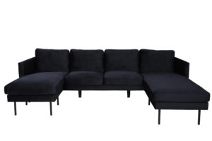 VENTURE DESIGN Zoom U-sofa - sort fløjl og sort stål