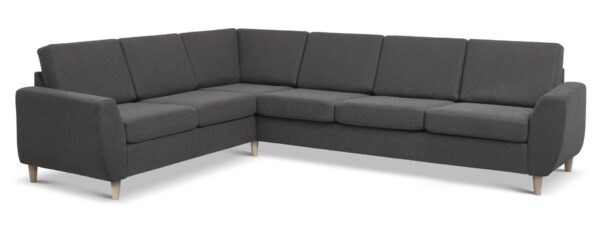 Wendy set 7 corner hjørnesofa - antracitgrå polyester stof og natur træ